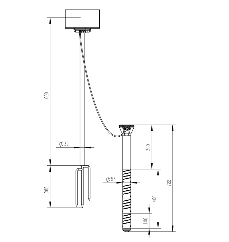 Dimensional drawing of Tube Soil Moisture Station